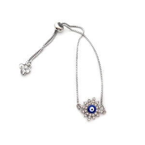 Bracciale regolabile in argento con pendente a sole malocchio e zirconi cubici