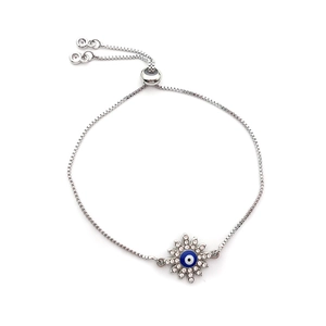 Bracciale in argento con ciondolo a sole malocchio e catena regolabile con zirconi