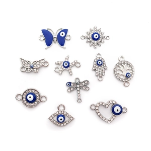 Ciondoli malocchio placcati in argento con smalto blu e strass per bracciali fai da te