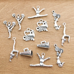 Set di ciondoli in argento per cheerleading e ginnastica per gioielli fai da te e sport