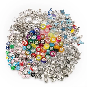 DIY colorful glass bead set with silver alloy charms for personalized bracelets