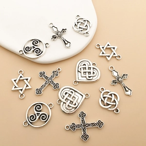 Connecteurs de bijoux en alliage d'argent antique avec nœuds celtiques et cœurs