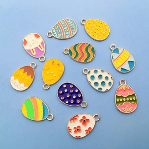 Set of 11 colorful Easter egg pendants in alloy and enamel for DIY jewelry making