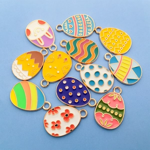 Colorful Easter enamel egg and bunny pendants for DIY jewelry making and holiday decoration
