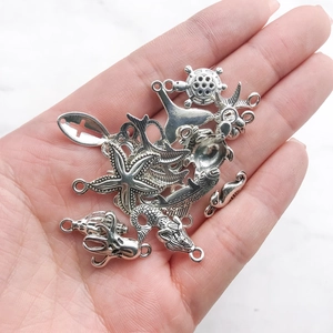 Colgantes marinos de plata con estrella de mar y tortuga para creación de joyas DIY