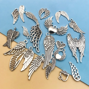 Vintage silver alloy angel wing pendants set for DIY necklace making and craft supplies
