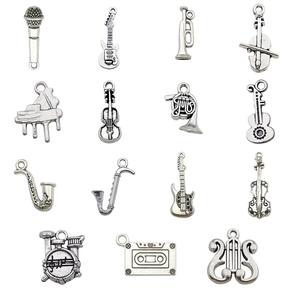 Vintage Antique Silver Musical Instrument Pendants Zinc Alloy Guitar Violin Piano Charms For DIY Jewelry Making Accessories