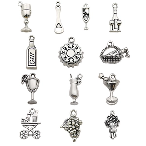 Vintage Alloy Wine Theme DIY Pendants Antique Silver Wine Glass Bottle Grape Wheat Ear Charms For Jewelry Making Handmade Accessories