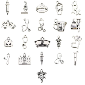 Colgantes de Aleación de Tema Médico de Plata Antigua Vintage para Hacer Joyas Estetoscopio Jeringa Hospital Médico Enfermera Regalo