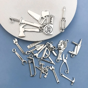 Zinc alloy hardware tool charms set including wrench and hammer for DIY jewelry making