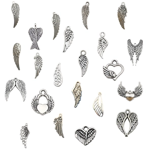 Vintage Alloy Wing Charms Feather Heart Rose Pendant For DIY Jewelry Making Necklace Bracelet Antique Silver Metal Accessories