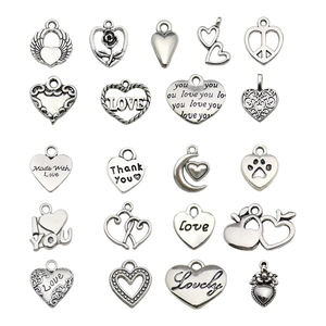 Vintage Κράμα Καρδιά Charms Αντίκες Ασήμι Μενταγιόν Για Κόσμημα DIY Κολιέ Σκουλαρίκι Βραχιόλι Made With Love Peace Φτερό Φεγγάρι Charms