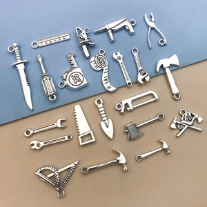 Vintage Silver Zinc Alloy Miniature Tool Charms DIY Jewelry Making Hammer Wrench Screwdriver Pliers Pendants Accessories