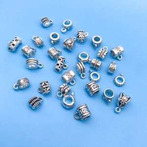 Vintage silver alloy spacer beads with flower patterns and side loops for DIY jewelry making