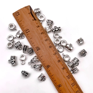 Antique silver alloy bail beads with floral texture and hanging loop for DIY jewelry