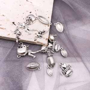 Silver zinc alloy american football sports charms set for DIY necklace and bracelet making