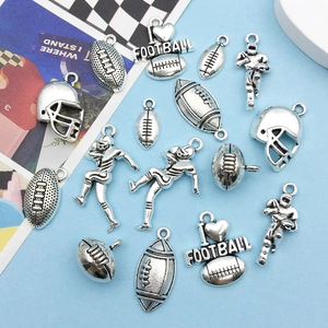 Antique Silver Alloy American Football Charms DIY Jewelry Making Pendants Athlete Helmet Heart Sports Theme Accessories