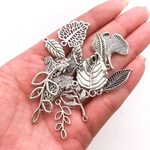 Silver alloy leaf charms collection including ginkgo and monstera for DIY jewelry making