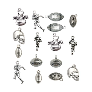 Pendentifs de rugby en alliage de zinc argenté avec joueurs et casques pour bijoux DIY