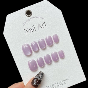 Handmade Plastic Purple Cat Eye Short Press On Nails Semi-Transparent Shimmer Glossy Fake Nails For Women Manicure Daily Decor