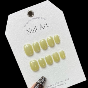 Handmade Mustard Green Cat Eye Press On Nails Short Round Rainbow Laser Magnetic False Nails For Women Daily Decor