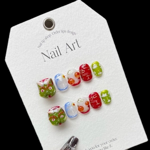 Handmade 3D Chinese Zodiac Dragon Relief Press On Nails Green Red Festive Lion Dance Design Nail Art Set For Women