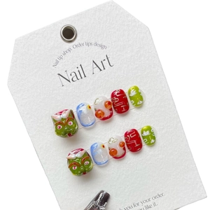 Handmade Chinese Dragon Year press-on nail set with 3D cartoon dragon and red cloud patterns