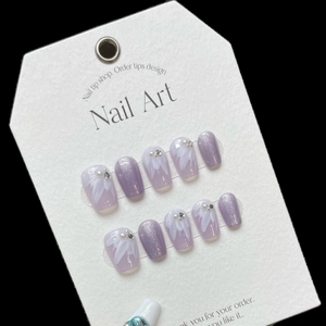 Handmade Lavender Purple Daisy Press On Nails Super Short Coffin Shape Glitter Artificial Pearl Flower Art Reusable Artificial Nails
