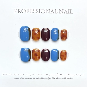 Handmade Japanese Leopard Amber Press On Nails Resin Nail Art Fashion Klein Blue Burgundy Color For Women Elegant Manicure