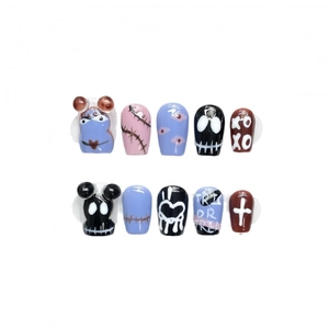 Handmade Halloween cartoon press-on nails set with purple and black spooky 3D designs