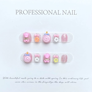 Faux Ongles à Presser pour Enfants Faits à la Main Rose Ours Nœud Sucette Design Doux Dessin Animé Décoration pour Filles