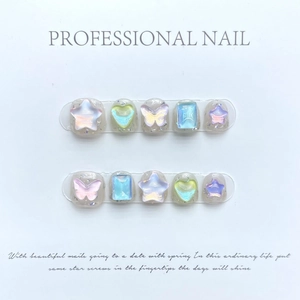 Kids Aurora Mocha Candy Color Press On Nails 3D Laser Bow Heart Star Short Round Fake Nails For Girls Sweet Daily Manicure