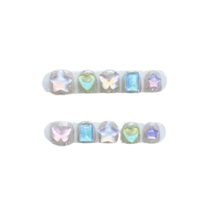 Handmade dopamine candy-colored aurora press-on nails with 3D charms for girls