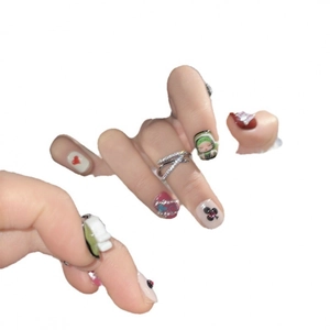 Dark princess style circus short press-on nails with 3D crystal accents and cartoon designs