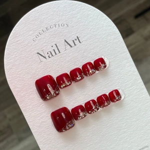 Luxury Wine Red Gradient Glitter Press-on Toenails Glossy Handmade Fake Toenails For Women Wedding Party Foot Nail Art