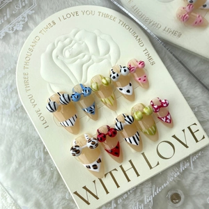 Handmade 3D Bikini Relief Press On Nails Leopard Print Stripe Polka Dot Heart Stiletto Fake Nails For Women Nail Art Decoration