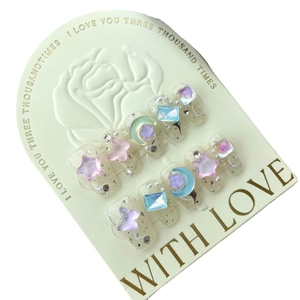 Handmade press-on nails with 3D dreamlike butterflies, stars, and colorful rhinestones