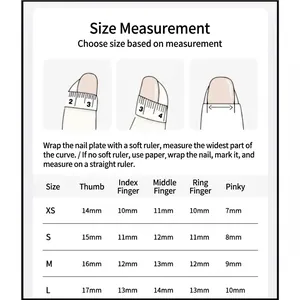 Short ladder press-on nails size chart guide with XS to L width measurements in mm