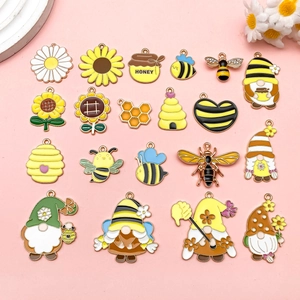 Emaille Zinklegering Bij Gnoom Zonnebloem Hangers Voor DIY Sieraden Maken Honingpot Bedeltjes Voor Armband Ketting Oorbellen Accessoires