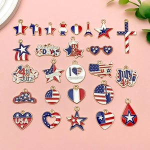 Independence Day Alloy Enamel Pendants American Flag Star Heart USA Map Charms Patriotic DIY Jewelry Making Accessories