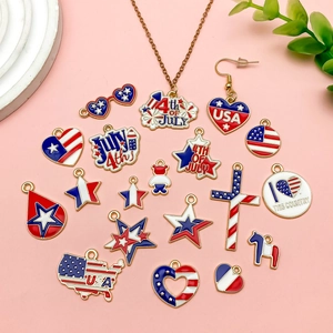 Red white blue USA flag themed enamel star heart pendants for July 4th DIY jewelry