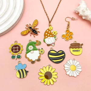DIY bijen en kabouters emaille bedeltjes set voor sieraden met honingpot en bloemen