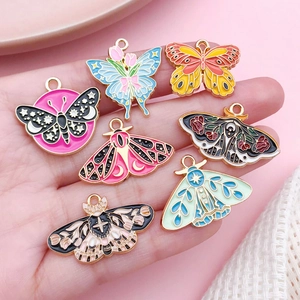 Set of colorful enamel butterfly pendants with gold alloy edges for DIY jewelry making