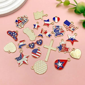 DIY American Independence Day metal alloy charms set with USA flag and star patterns