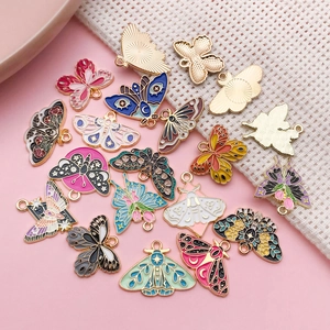 Mix of 20 colorful butterfly and moth alloy enamel pendants for DIY jewelry making