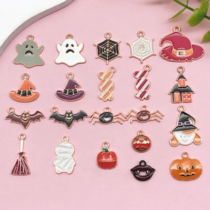 Halloween Cartoon Geest Vleermuis Pompoen Zinklegering Emaille Hangers Voor DIY Sieraden Maken Kettingen Oorbellen