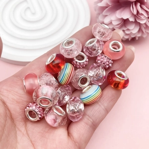 Pink assorted large hole crystal beads and striped rhinestones for DIY bracelet making