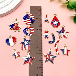 Detail view of American Independence Day enamel charms with star and flag patterns