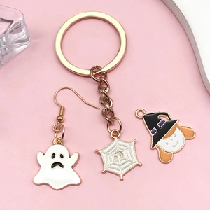 Halloween hangers van legering met spook en spinnenweb voor DIY sieraden op roze