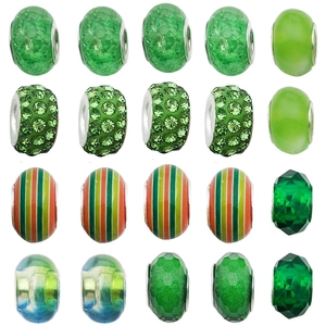 20 cuentas verdes de resina con agujero grande, diamantes y facetas para joyería DIY